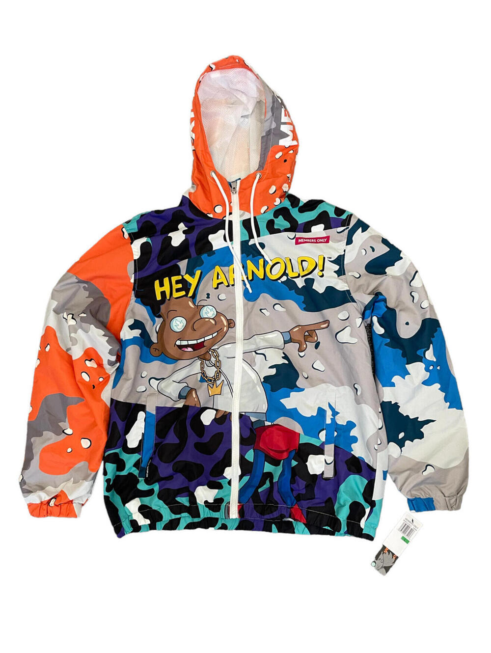 Nickelodeon Members Only Hey Arnold Jacket All Over Hoodie Camo Size Large NEW